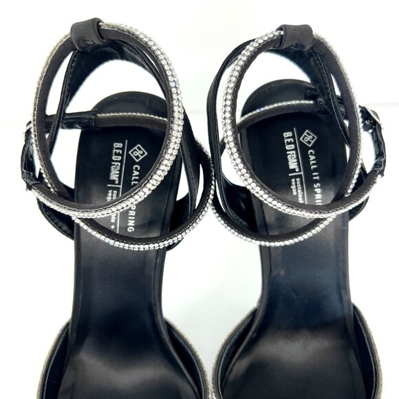 Sz 7.5 NWT Call It Spring Galaa Black Rhinestone Bow High Heels Women - Picture 5 of 14